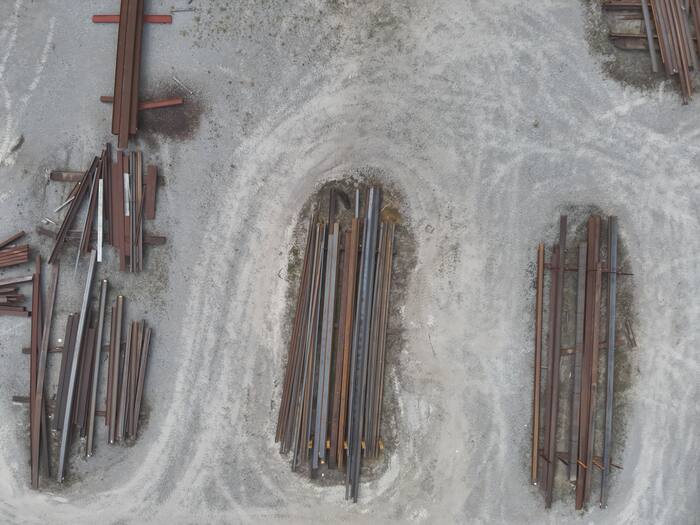 Nadir view of steel bundles for inventory