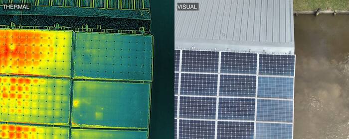 Thermal and visual image pair of a solar array